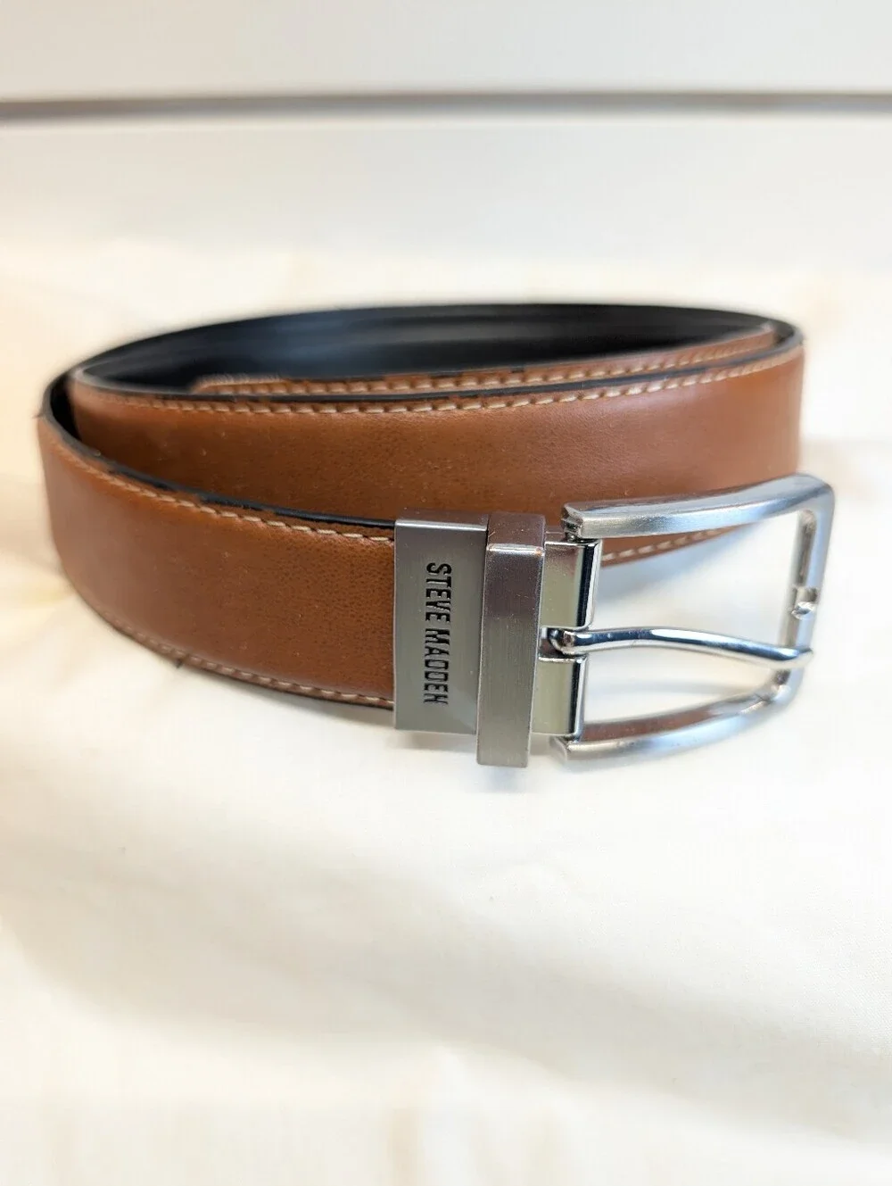 Steve Madden MEN'S‎ Reversible BELT SIZE (L 38/40) Black/Brown Silver Buckle